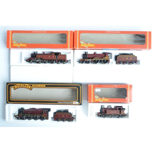 1035 - Four OO gauge LMS crimson liveried electric steam locomotive models to include Hornby R301 Class 3F ... 