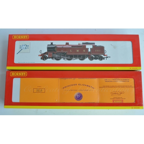 1045 - Two Hornby OO gauge electric steam train models, both in LMS crimson livery to include R2215 limited... 