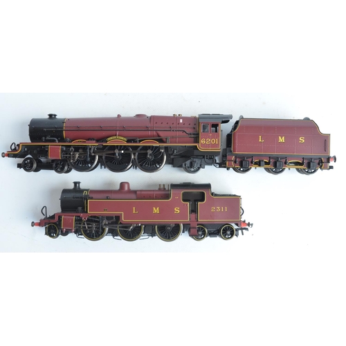 1045 - Two Hornby OO gauge electric steam train models, both in LMS crimson livery to include R2215 limited... 