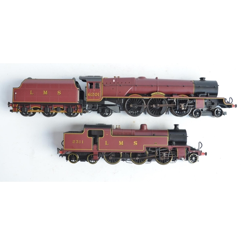 1045 - Two Hornby OO gauge electric steam train models, both in LMS crimson livery to include R2215 limited... 