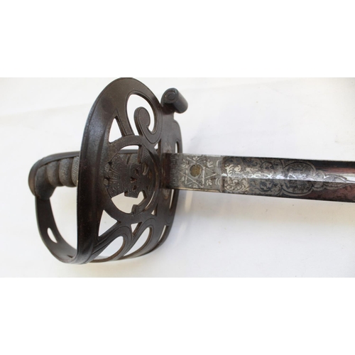 256 - Victorian light Infantry Officers sword. Blade is with etched detail including Light Infantry bugle ... 