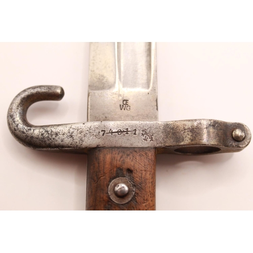 314 - Austrian M1885 NCO bayonet complete with scabbard. With crossed out serial no. 74011 to guard and a ... 