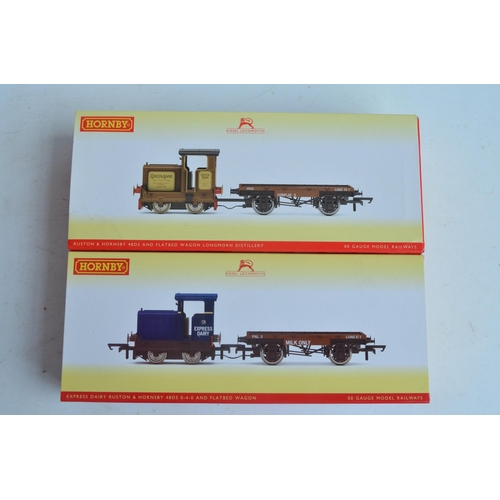 1071 - Two OO gauge Ruston & Hornsby 48DS 0-4-0 highly detailed electric train models with flatbed wagons f... 