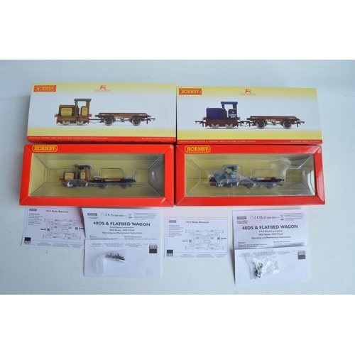 1071 - Two OO gauge Ruston & Hornsby 48DS 0-4-0 highly detailed electric train models with flatbed wagons f... 