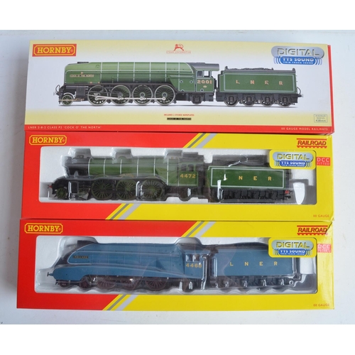 1073 - Three boxed OO gauge electric steam train models from Hornby, all LNER and all with pre-fitted digit... 