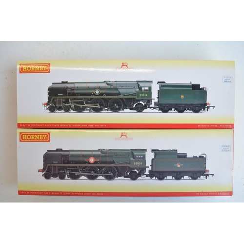 1079 - Two boxed OO gauge Merchant Navy Class (rebuilt) electric steam locomotive models from Hornby to inc... 