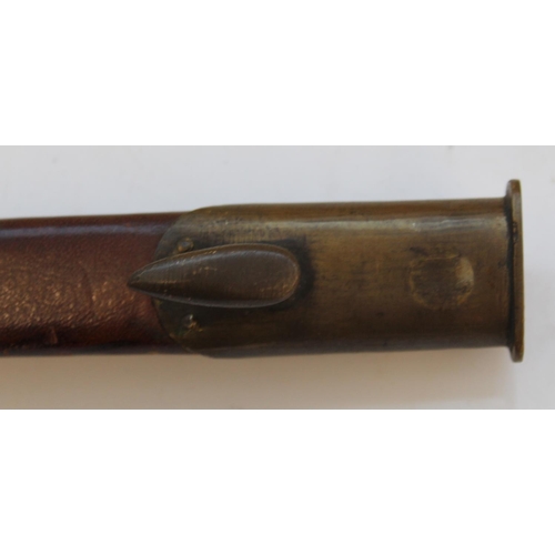 321 - British P1853 Martini Henry/Enfield socket bayonet, with original brown leather scabbard. With gover... 