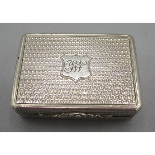 1075 - Victorian silver vinaigrette with engine turned pattern, monogrammed shield cartouche, gilt interior... 