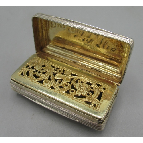 1076 - William IV silver vinaigrette in rectangular form with engine turned pattern, vacant cartouche, gilt... 