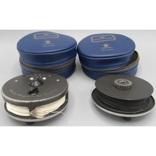 1285 - Hardy Bros. 'Marquis' #8/9 fly reel with spare spool, both in blue zip pouches (4)