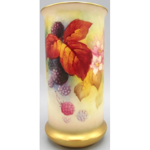 1223 - Royal Worcester cylindrical vase, painted with blackberries and flowers by Kitty Blake, No.2510 date... 