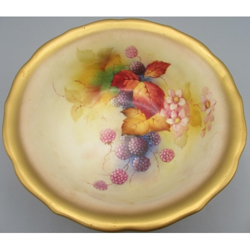 1212 - Royal Worcester circular tapered bowl, painted with blackberries and flowers by Kitty Blake, with gi... 