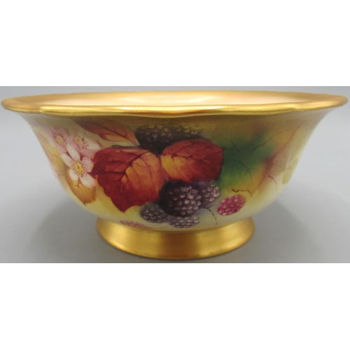 1212 - Royal Worcester circular tapered bowl, painted with blackberries and flowers by Kitty Blake, with gi... 