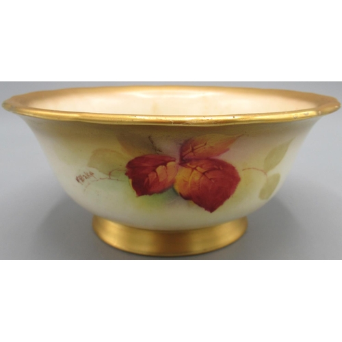 1212 - Royal Worcester circular tapered bowl, painted with blackberries and flowers by Kitty Blake, with gi... 