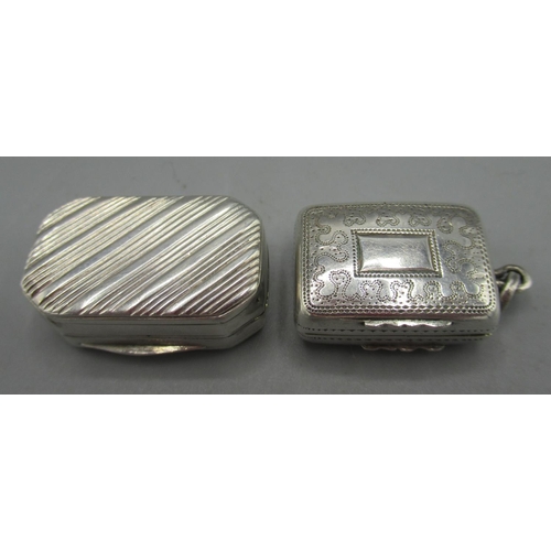 1054 - George III silver vinaigrette diagonal stripe decoration, gilt interior with pierced grille by Willi... 