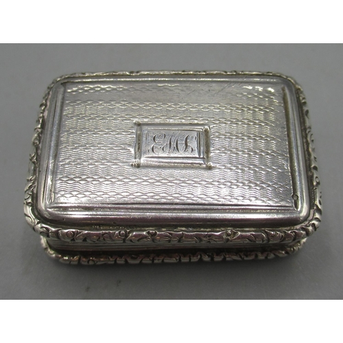 1061 - William IV silver vinaigrette with engine turned decoration, monogrammed cartouche, gilt interior wi... 