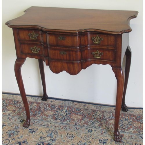 1429 - Dutch style mahogany breakfront side table, shaped rectangular moulded top above two drawers on cabr... 