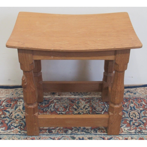 1380 - Robert Mouseman Thompson of Kilburn - an oak joint type stool, rectangular adzed dished top, on octa... 