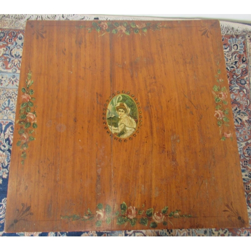 1428 - Edwardian Adam Revival satinwood occasional table, the top painted with rose sprays around a central... 