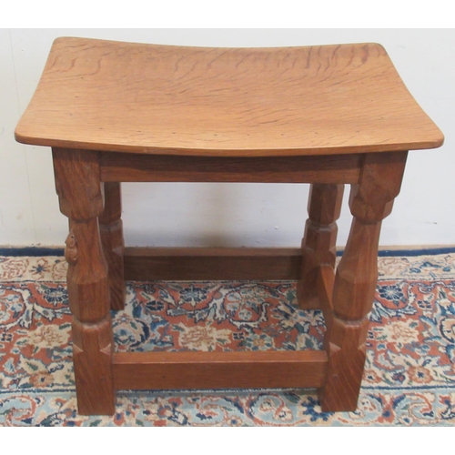 1374 - Robert Mouseman Thompson of Kilburn - an oak joint type stool, rectangular adzed dished nailed top, ... 