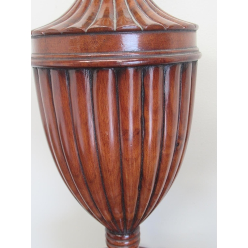 1450 - Three Regency style lobed urn shaped wooden table lamps, on turned socle bases, H51cm (3)