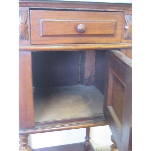 1446 - 19th century French walnut bedside cabinet, grey marble top and drawer above a panel door, on fluted... 