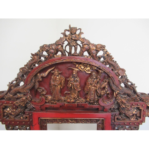 1414 - 19th century Chinese red painted wash stand, carved panels with gilt detail, raised back with carved... 