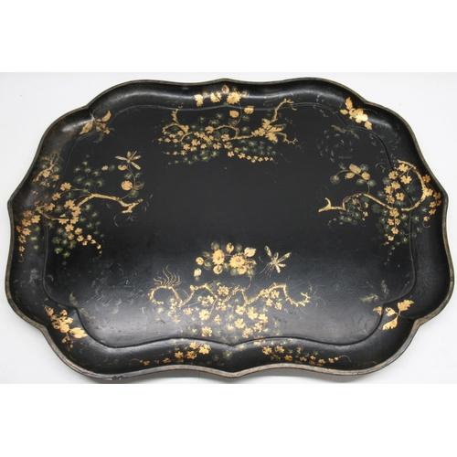 1094 - Jennens & Bettridge London Birm. - Victorian papier mache serpentine rectangular tray, decorated wit... 