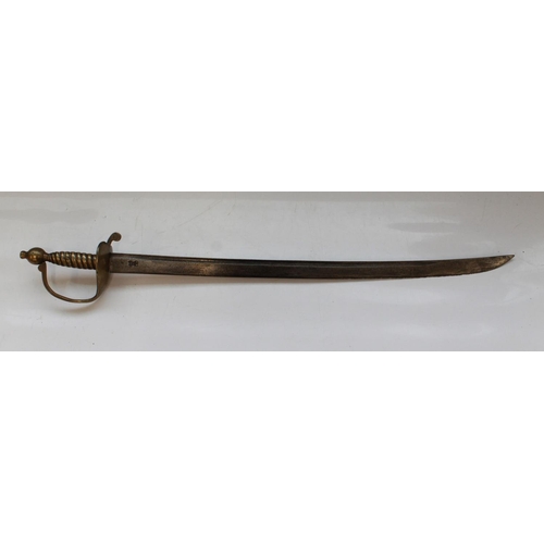 259 - Brass hilt Infantry hanger or short sword, British manufactured during the period 1745-1770, 63 cm c... 