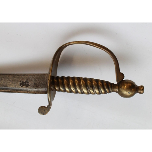 259 - Brass hilt Infantry hanger or short sword, British manufactured during the period 1745-1770, 63 cm c... 