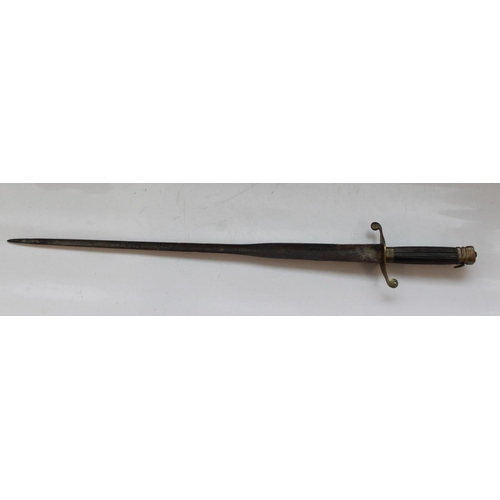 260 - Napoleonic/Georgian Naval Dirk circa 1770-1810, brass cross guard and square pommel with ribbed ebon... 