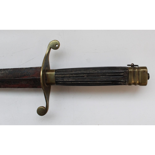 260 - Napoleonic/Georgian Naval Dirk circa 1770-1810, brass cross guard and square pommel with ribbed ebon... 