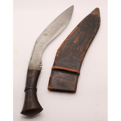 330 - WWII British MkII Kukri, complete with original brass mounted leather sheath, with ordinance departm... 