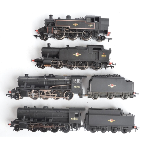 1085 - Four boxed OO gauge electric steam train models, all in BR black late crest livery to include Hornby... 