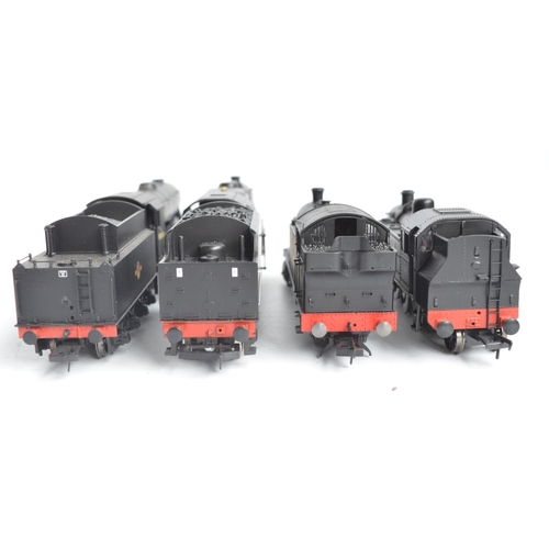 1085 - Four boxed OO gauge electric steam train models, all in BR black late crest livery to include Hornby... 