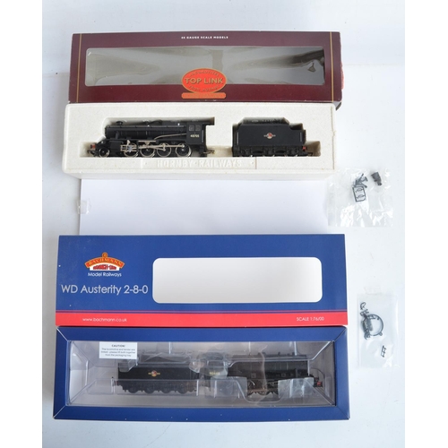 1085 - Four boxed OO gauge electric steam train models, all in BR black late crest livery to include Hornby... 