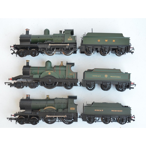 1092 - Three OO gauge electric steam train models, all GWR green livery to include Hornby R3759 Dean Single... 