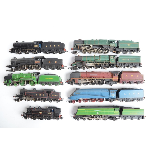 1100 - Ten unboxed previously run OO gauge electric steam train models from Hornby and Bachmann Class 2MT I... 