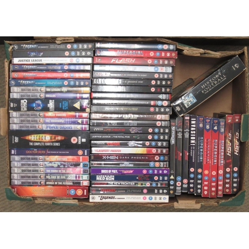 1438 - Collection of DVDs & CDS, to inc. Doctor Who, Flash, Supergirl, etc., Doctor Who comic print and a M... 