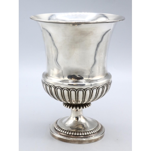 1038 - Georgian silver goblet on pedestal foot, part lobed urn shaped body, gadrooned accents, hallmarks ru... 