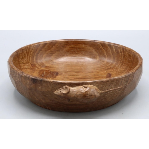 1396 - Robert Mouseman Thompson of Kilburn - adzed oak circular bowl, carved with signature mouse, Diameter... 