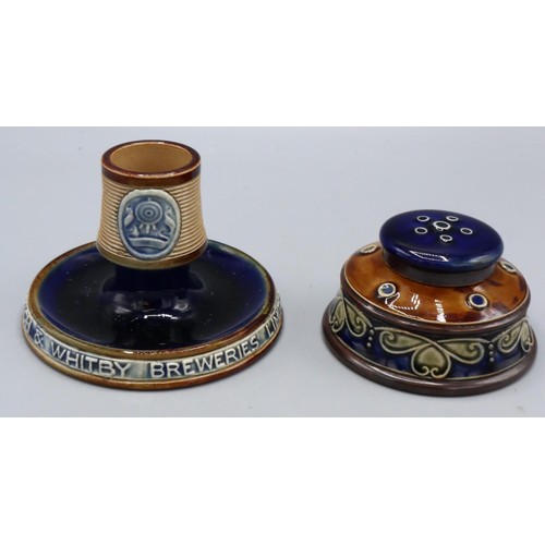 1179 - Doulton Lambeth match-holder inscribed 'The Scarborough and Whitby Breweries Limited', H9cm; and a s... 