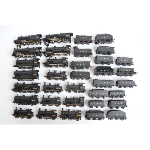 1112 - Collection of metal kit built OO gauge LMS and LNER black steam locomotive and tender models to incl... 