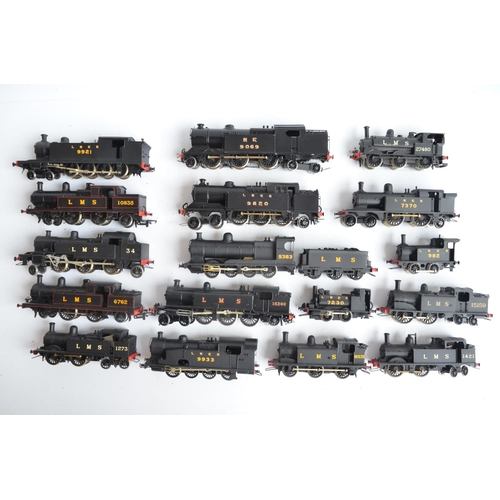 1113 - Collection of metal kit built OO gauge LMS, NE and LNER steam locomotive models in black livery, all... 