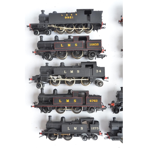 1113 - Collection of metal kit built OO gauge LMS, NE and LNER steam locomotive models in black livery, all... 