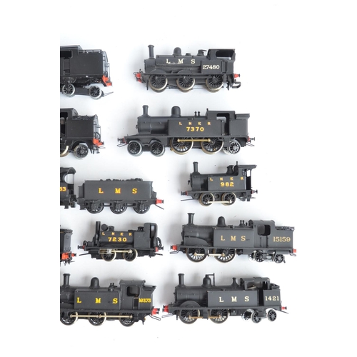 1113 - Collection of metal kit built OO gauge LMS, NE and LNER steam locomotive models in black livery, all... 