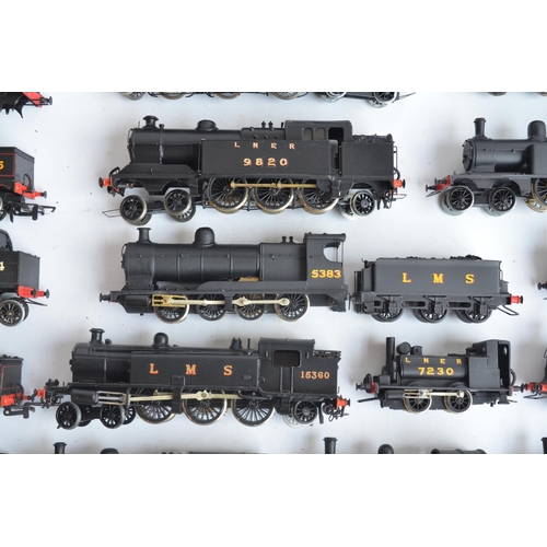 1113 - Collection of metal kit built OO gauge LMS, NE and LNER steam locomotive models in black livery, all... 