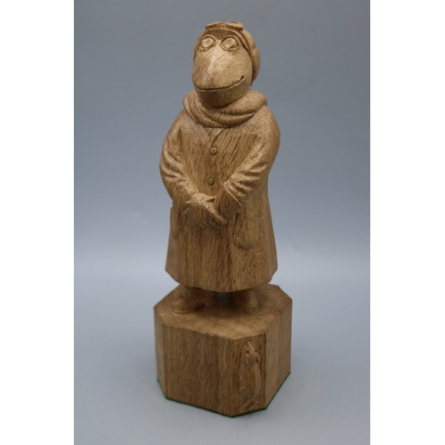 1360 - Robert Mouseman Thompson of Kilburn - carved oak figure of Mr Toad of Toad Hall, wearing a driving c...