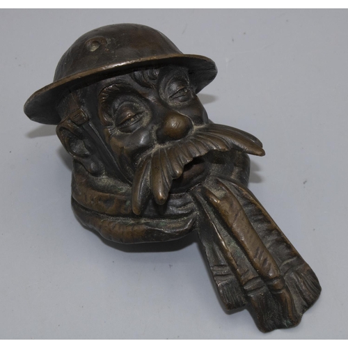 1125 - Bruce Bairnsfather patinated bronze 'Old Bill' car bonnet mascot, stamped S, Copyright, 689204, H12c... 