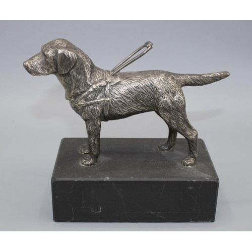 1141 - Louis Lejeune - a patinated silvered sculpture of a Guide Dog, on rectangular slate base, H15cm